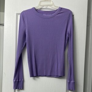 American Eagle Purple Ribbed Fitted Long Sleeve Tee